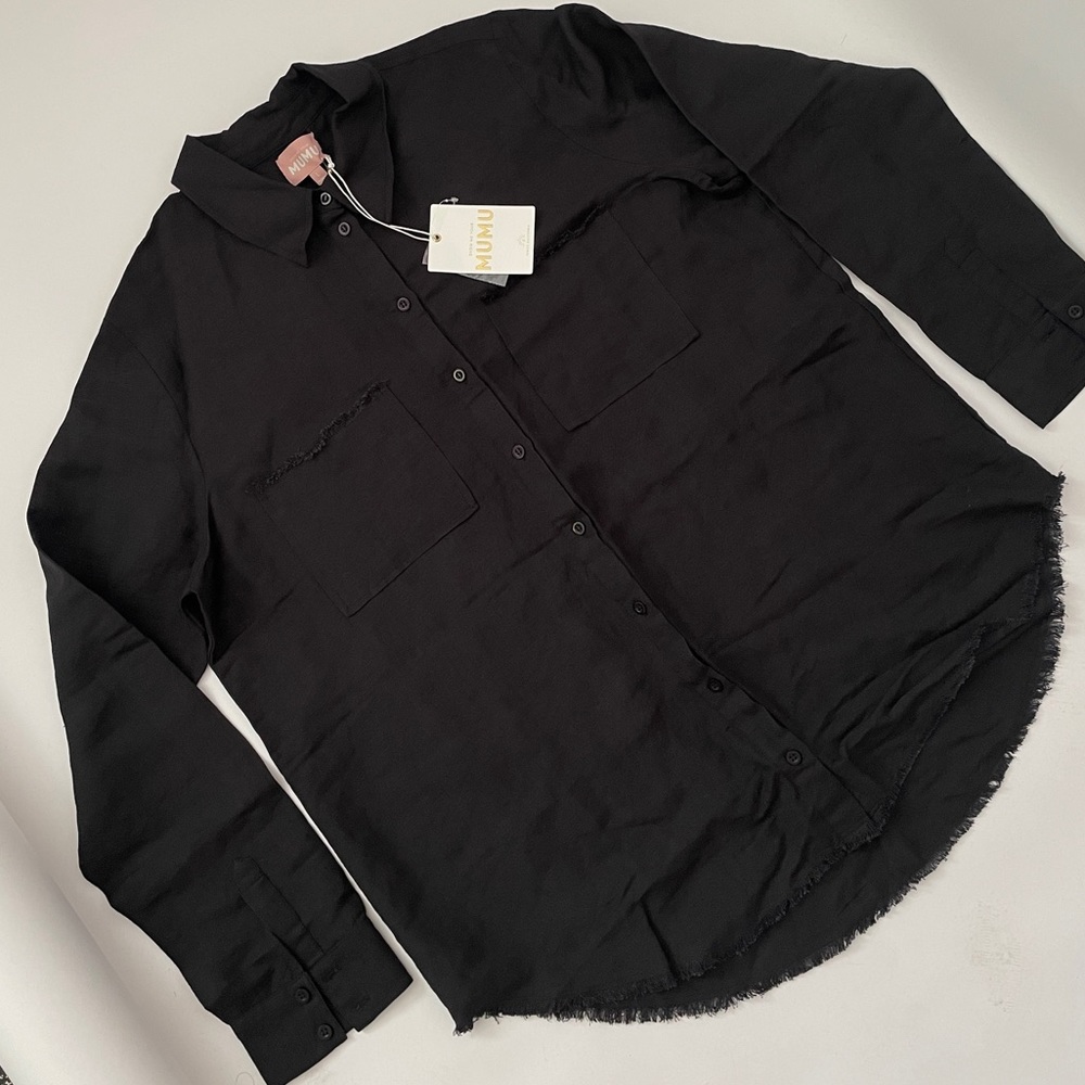 Nwt MUMU Button Up Black Linen Shirt